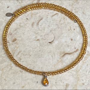 Robert Rose Gold/Amber Colored Beaded Wire Wrapped Choker With Citrine Pendant